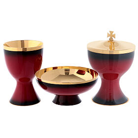 Set calice ciboire patène pour offertoire Molina émail grand feu rouge