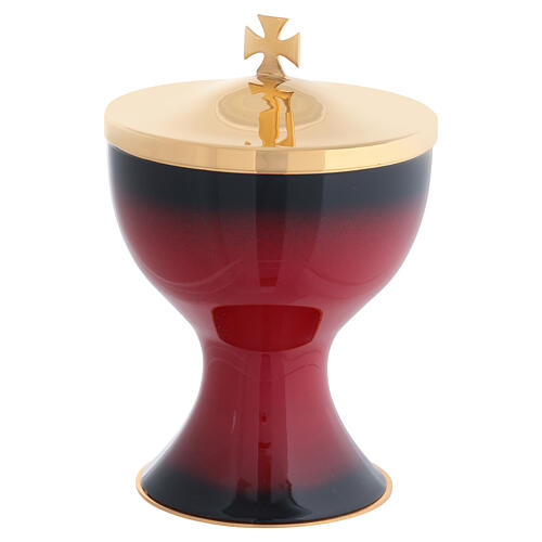 Set calice ciboire patène pour offertoire Molina émail grand feu rouge 3
