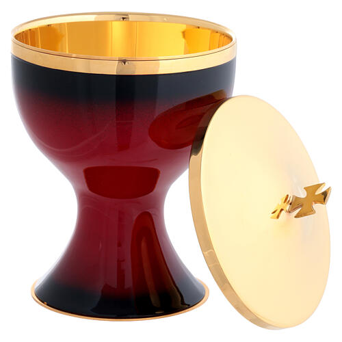 Set chalice ciborium and paten Molina red enamel 6