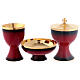 Set chalice ciborium and paten Molina red enamel s1