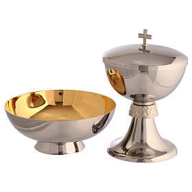 Set of chalice ciborium and paten bowl, stainless steel, Molina