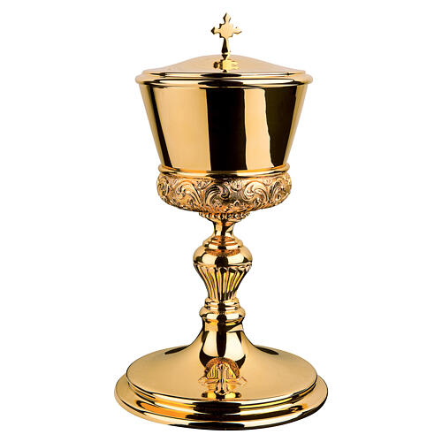 Brass ciborium, chalice, and paten set Molina  2