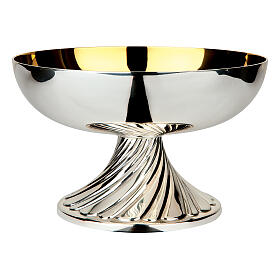Set of chalice and paten bowl, Molina, silver-plated brass, twisted base