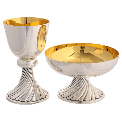 Conjunto cálice e patena ofertório Molina latão prateado 1