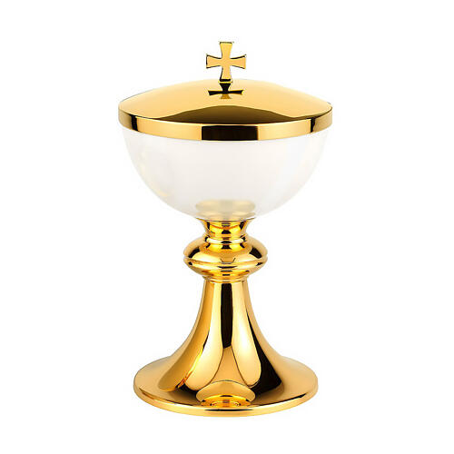 Set calice patena e pisside patena ottone smaltato avorio Molina 2