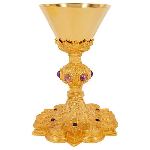 Kelch, Heilige Dreifaltigkeit, gotischer Stil, Messing vergoldet, 20 cm 1