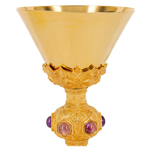 Calice Sainte Trinité gotique laiton argent finition dorée h 20 cm 2