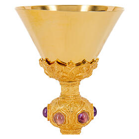 Calice Santa Trinità gotico ottone argento finitura dorata h 20 cm