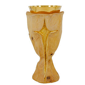 Wooden Crucifix Chalice and carved wooden paten with gold plated bowl