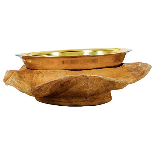 Wooden Crucifix Chalice and carved wooden paten with gold plated bowl 6