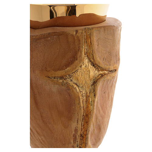 Wooden Crucifix Chalice and carved wooden paten with gold plated bowl 4