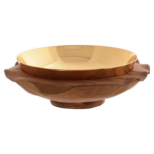 Wooden Crucifix Chalice and carved wooden paten with gold plated bowl 9