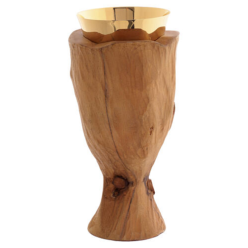 Calice Crocifisso in legno e patena con legno intagliato e finitura dorata 10