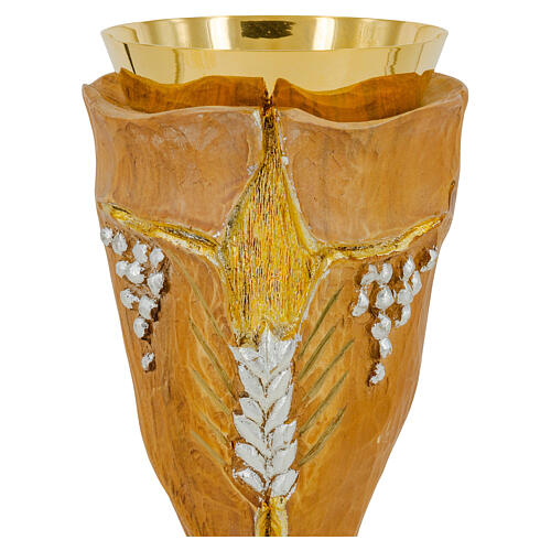 Crucifix chalice with ear of wheat and grapes, golden finish, h 7 in 2