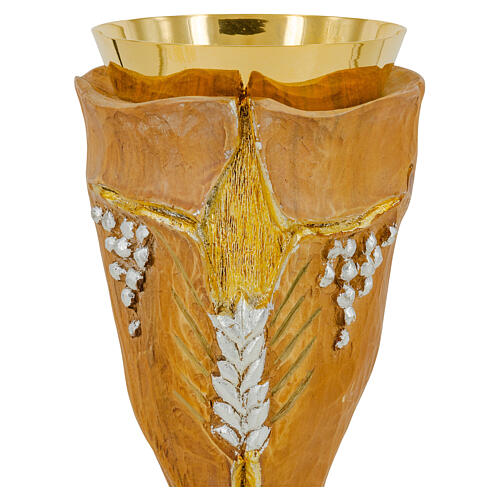 Calice Crocifisso spiga di grano uva finitura dorata h 20 cm 2