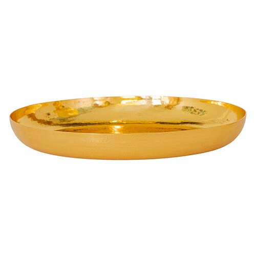 Hammered bowl paten with golden finish, h 8 in 1