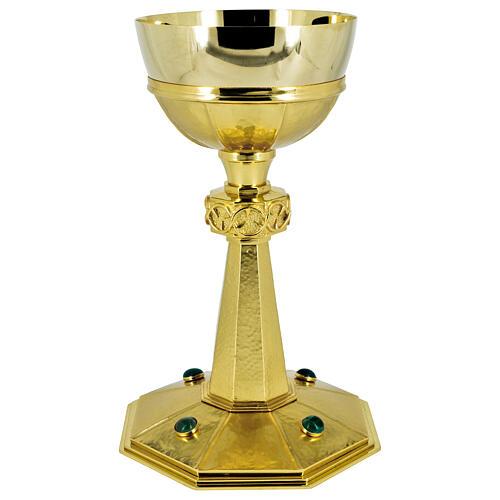 Octagonal chalice in brass with amethysts h 20 cm 1