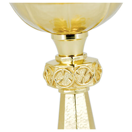 Octagonal chalice in brass with amethysts h 20 cm 3