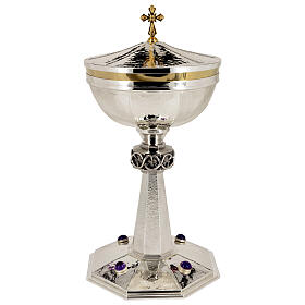 Octagonal ciborium with crown of thorns and amethysts, silver-plated, h 10 in