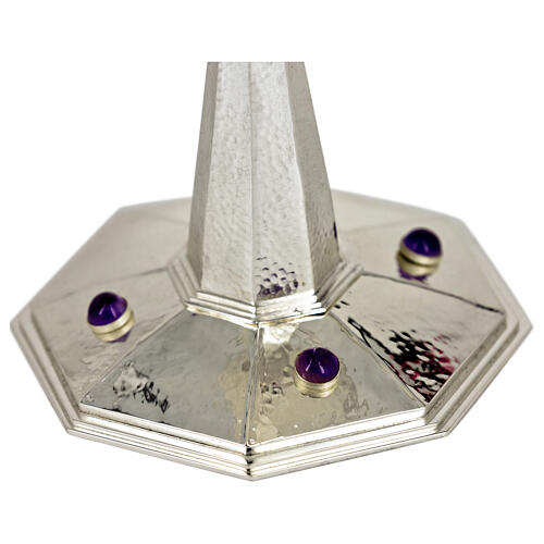 Pisside ottagonale croce di spine con ametiste argentata 25 cm 3