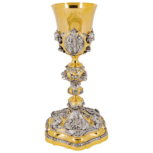 Life of Christ chalice with silver cup, gold and silver-plating, 10 in 3