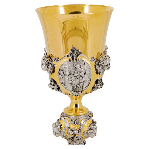 Life of Christ chalice with silver cup, gold and silver-plating, 10 in 4