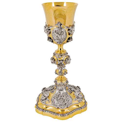Life of Christ chalice with silver cup, gold and silver-plating, 10 in 5