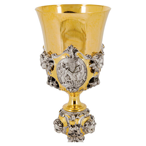 Life of Christ chalice with silver cup, gold and silver-plating, 10 in 6