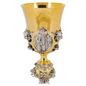 Chalice Life of Christ silver cup with gold and silver finish, 25 cm