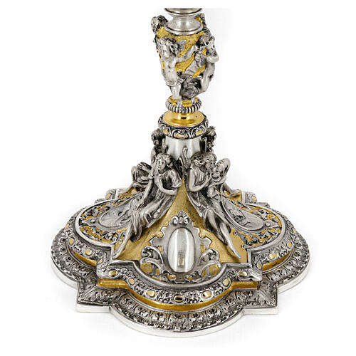 Kelch, barocker Stil, Christus, Maria, Evangelisten, Messing vergoldet/versilbert, 25 cm 3