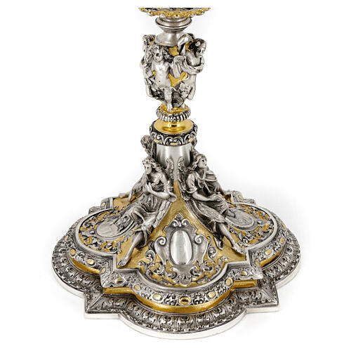 Kelch, barocker Stil, Christus, Maria, Evangelisten, Messing vergoldet/versilbert, 25 cm 9