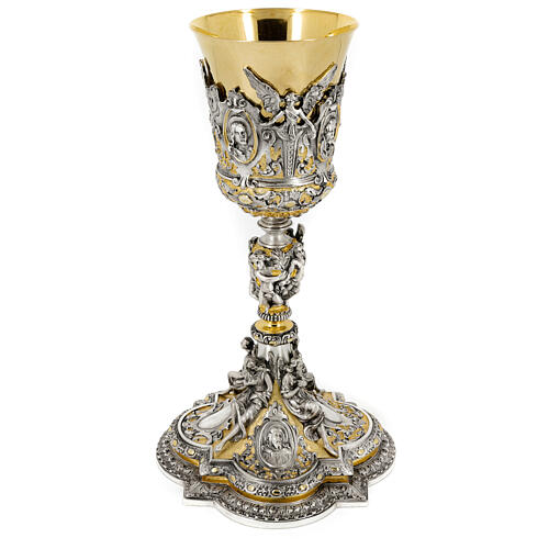 Cáliz barroco Cristo María y Evangelistas h 25 cm 4