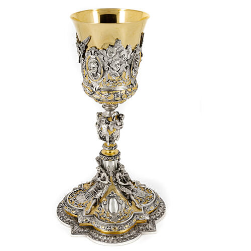 Cáliz barroco Cristo María y Evangelistas h 25 cm 10