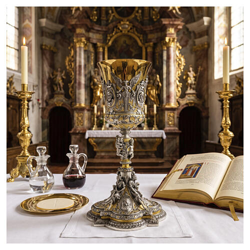 Calice baroque Christ Marie et Évangélistes h 24 cm 2