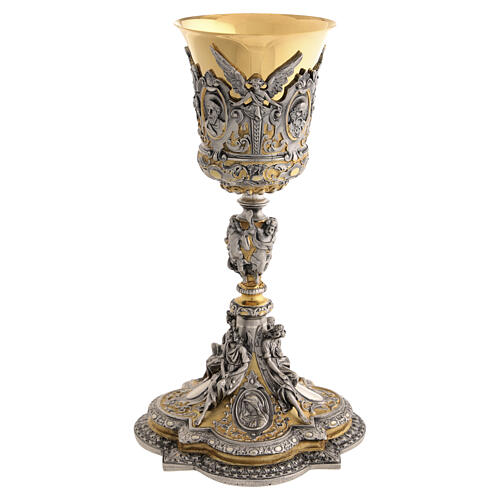 Calice baroque Christ Marie et Évangélistes h 24 cm 4