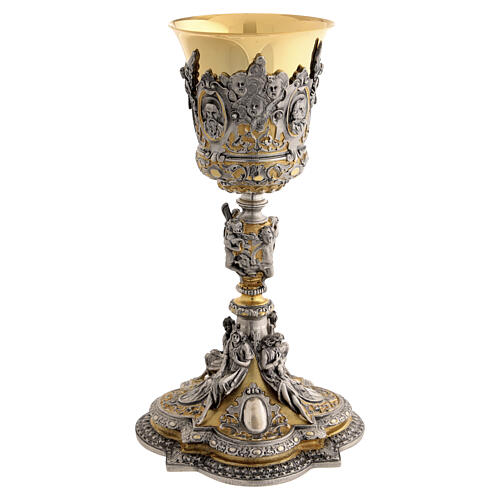 Calice baroque Christ Marie et Évangélistes h 24 cm 8