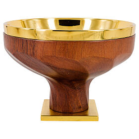 Chalice and bowl paten, walnut and gold plated brass, twelve-sided