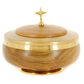 Copón madera olivo copa metal dorado h 10 cm