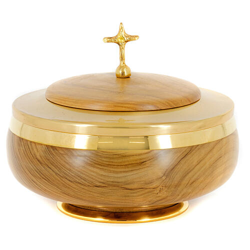 Píxide madeira de oliveira copa latão dourado h 10 cm 1