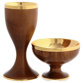 Chalice and bowl paten, walnut and gold plated brass