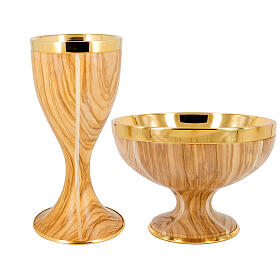 Chalice and bowl paten, olivewood and gold plated brass