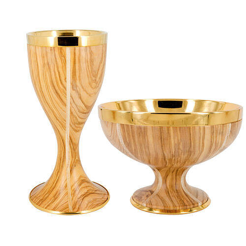 Chalice and bowl paten, olivewood and gold plated brass 1