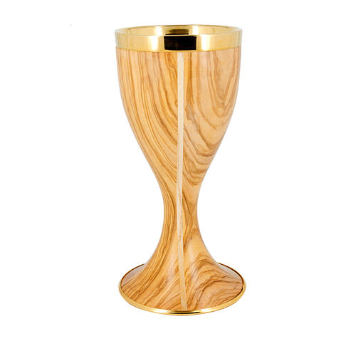 Chalice and bowl paten, olivewood and gold plated brass 2