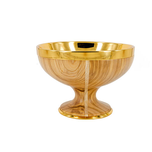 Chalice and bowl paten, olivewood and gold plated brass 3