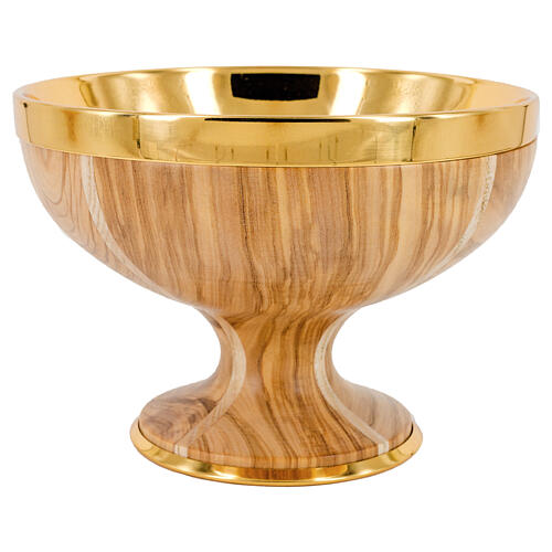 Chalice and bowl paten, olivewood and gold plated brass 4