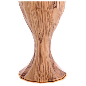 Large olivewood chalice, twelve-sided twisted body, gold plating, h 8 in