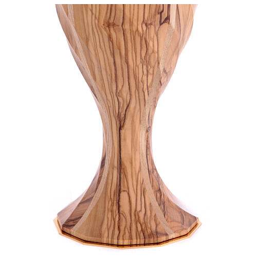 Large olivewood chalice, twelve-sided twisted body, gold plating, h 8 in 2