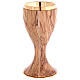 Large olivewood chalice, twelve-sided twisted body, gold plating, h 8 in s4