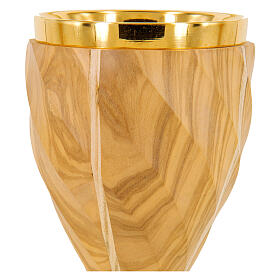 Church Chalice Olive Wood Twist 12 sides golden finish wide h 20 cm