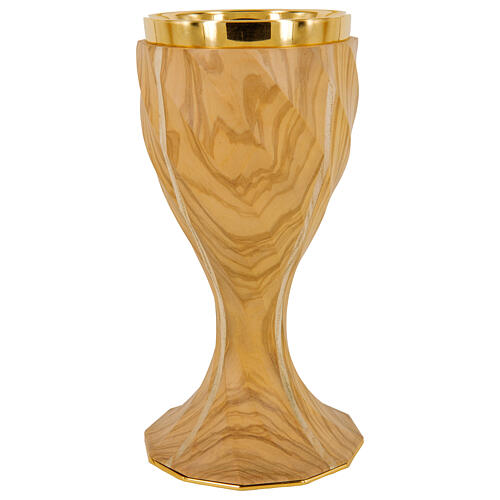 Church Chalice Olive Wood Twist 12 sides golden finish wide h 20 cm
